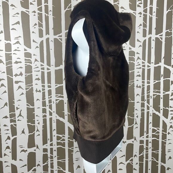 Faux Fur Reversible Hooded Zip Front Vest S M Chocolate Brown - Picture 2 of 13